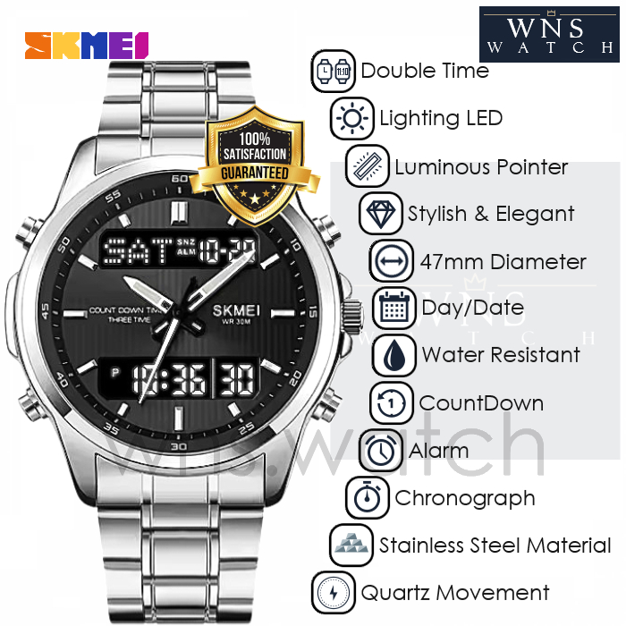 Jam Tangan Rantai Analog Digital Double Time Pria Original Business Luxury Luminous Multifunction Sp