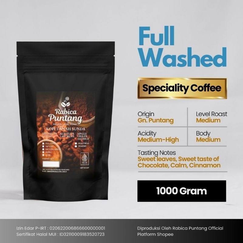 

Biji Kopi Bubuk Arabika Puntang Speciality Full Washed 1 KG
