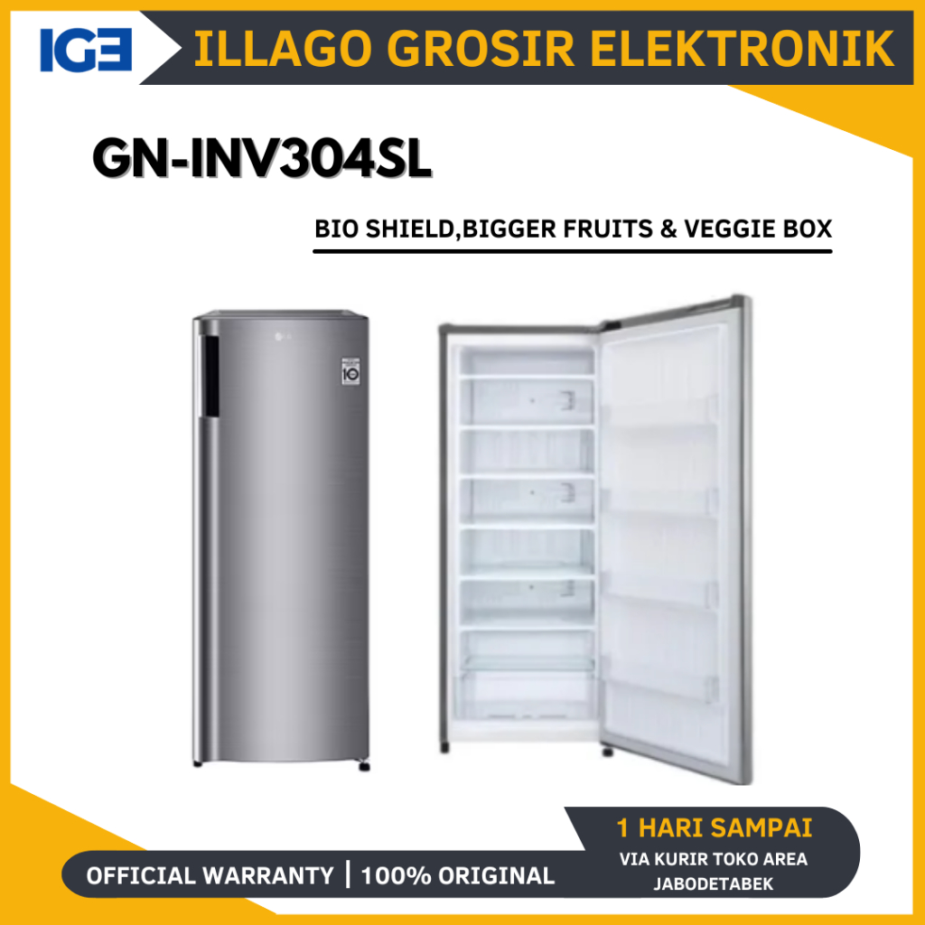 LG GN-INV304SL Freezer Kulkas 1 Pintu Smart Inverter Compressor 165 L // GNINV304