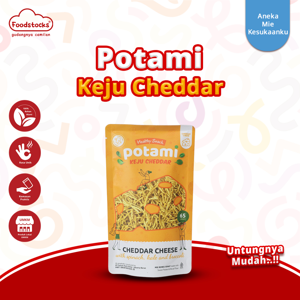 

POTAMI - Mi Remes Bayam Sehat Less Gluten NO MSG / Snack Diet - Cheddar Cheese