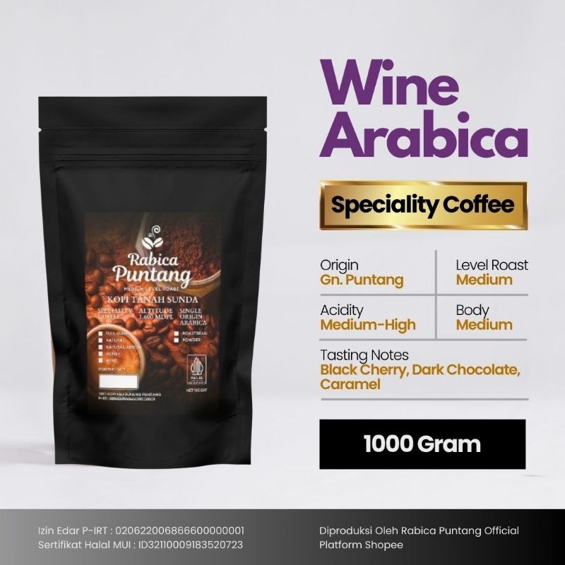 

Biji Kopi Bubuk Arabika Puntang Speciality Wine 1 KG