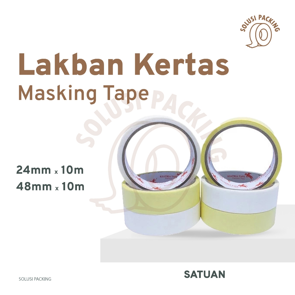 

Masking Tape Kertas Ksatria Kertas Premium 24mm 48mm x 10m Kuning Putih | Solusi Packing