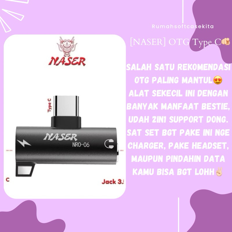 NASER OTG TYPE C TO 3.5MM AUDIO NRO-06 / OTG SPLITER CONVERTER 2IN1 SAMBUNGAN HEADSET DAN CHARGER US