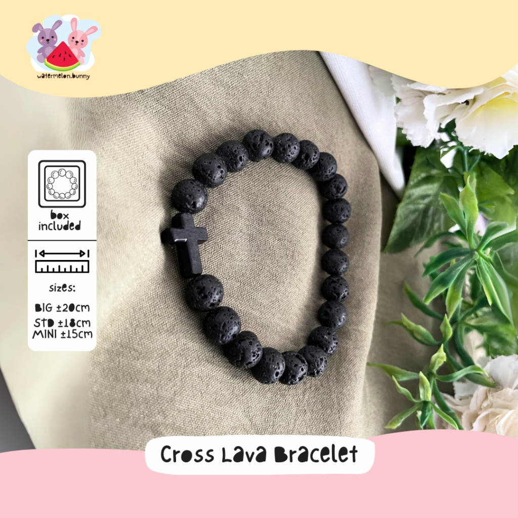 CROSS LAVA STONE Elastic Hypoallergenic Bracelet / Gelang Salib | Watermelon Bunny