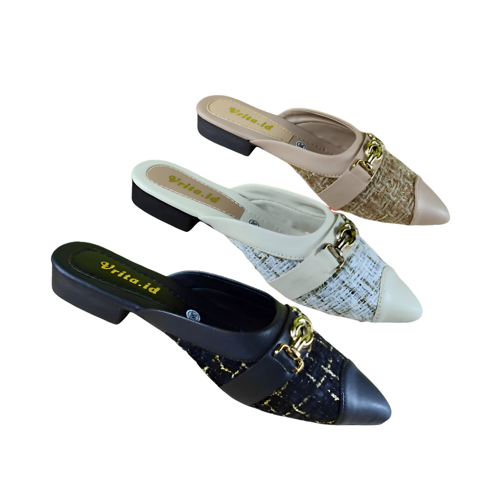 VRITA Sepatu Sandal Wanita Hak Flat shoes Mules Sendal Kekinian