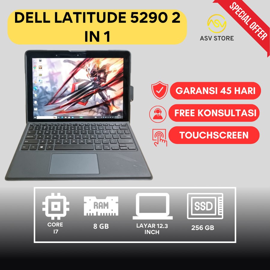 DELL LATITUDE 5285 5290 CORE  I5 8250U I5 7300U RAM 8GB 16GB SSD 256GB 512GB LAPTOP TABLET 2 IN 1 SE