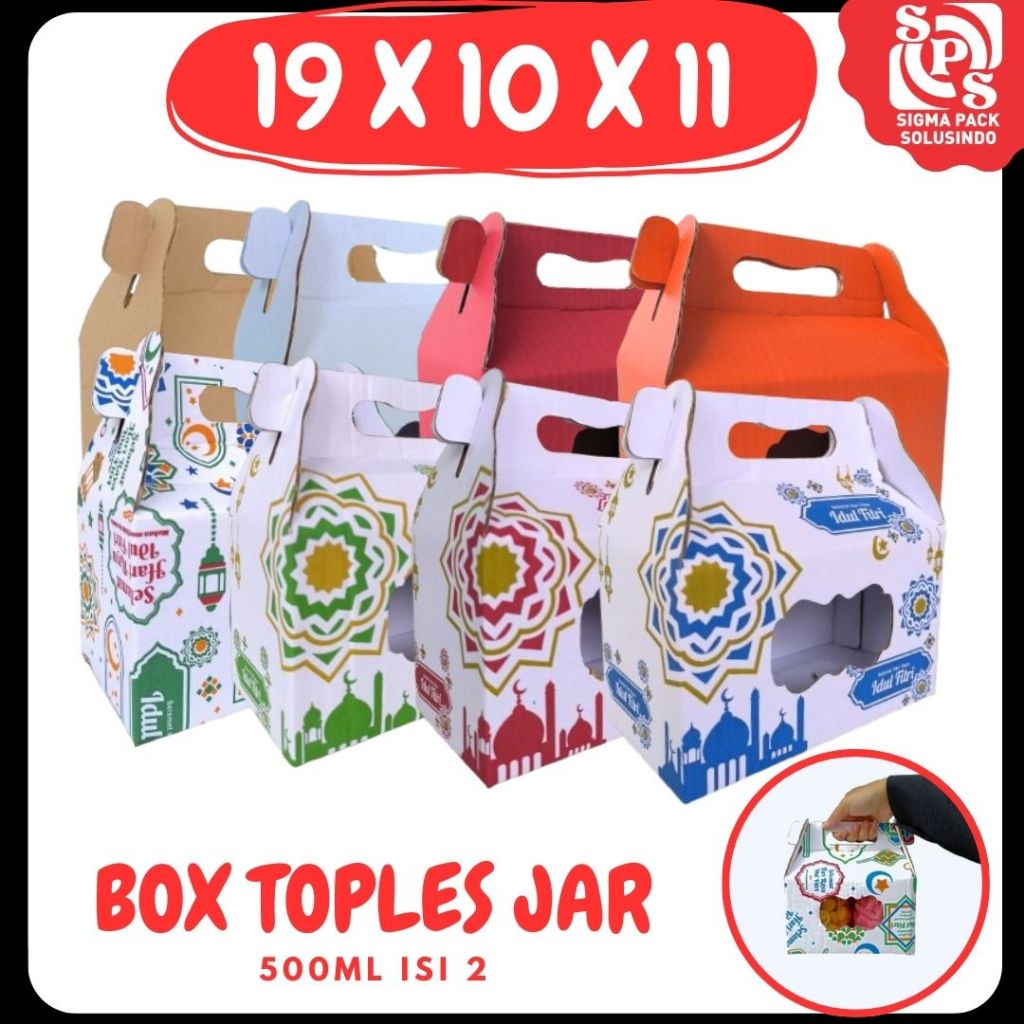 

Box kuker 19x10x11 Jinjing (KUKER TOPLES JAR 500ml Isi 2) Kardus Kue Kering / Idul Fitri /Hampers / Lebaran / Gable Box Polos/Motif