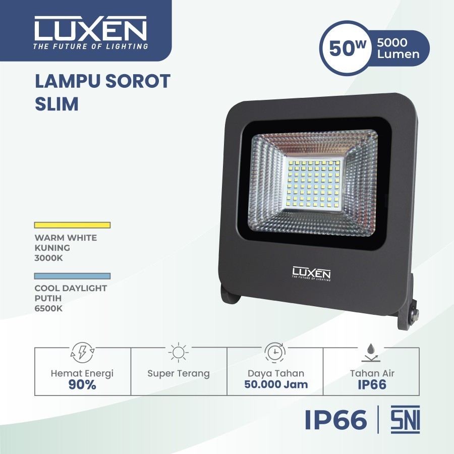 Lampu Tembak Kap Sorot LED 50W Watt IP66 Slim LED Flood Light Slim Cosmo Luxen