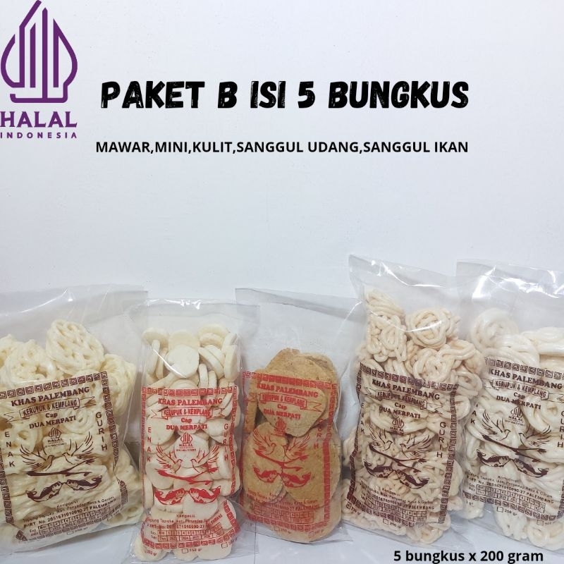 

PAKET B ISI 5 BUNGKUS @200 GRAM [SANGGUL,SANGGUL UDANG,MAWAR,MINI,KULIT]