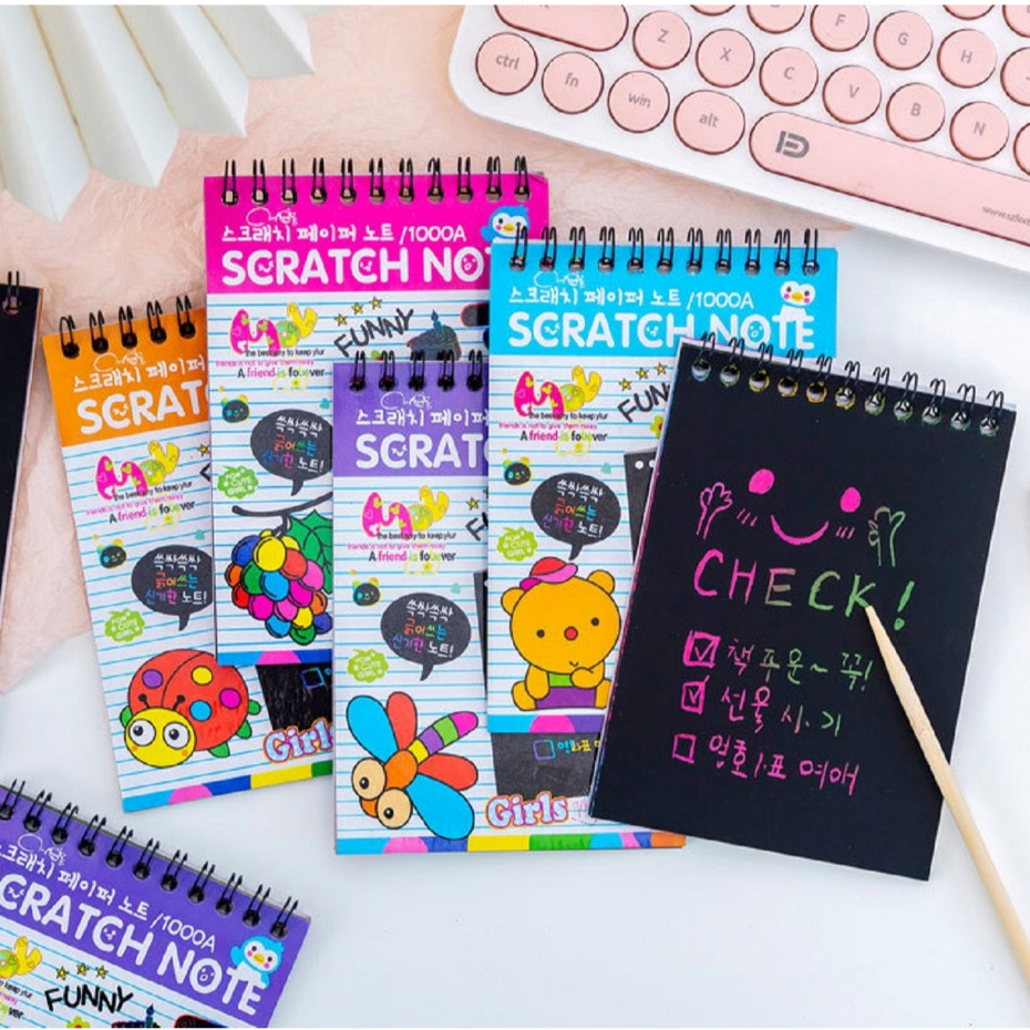 

Scratch note Buku Magic Warna Colourful Scratch note kecil mainan Black Cardboard