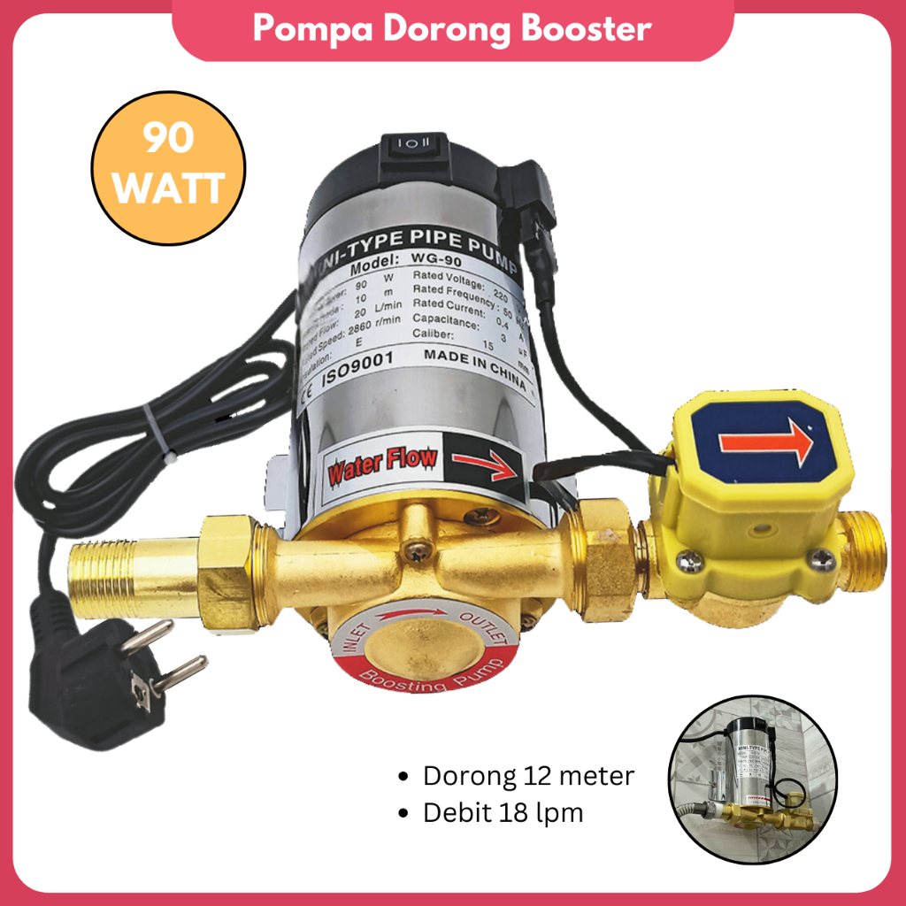 Pompa Dorong 90 Watt Pompa Pendorong Air Otomatis Shower Keran Mesin Cuci Booster Pump