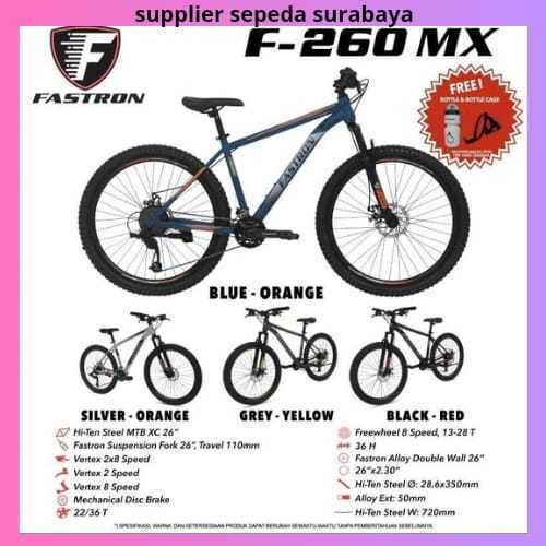 SEPEDA GUNUNG MTB FASTRON F 260 MX UKURAN 26 INCH 2X8 SPEED REM CAKRAM,SEPEDA READY SEMUA WARNA - NE