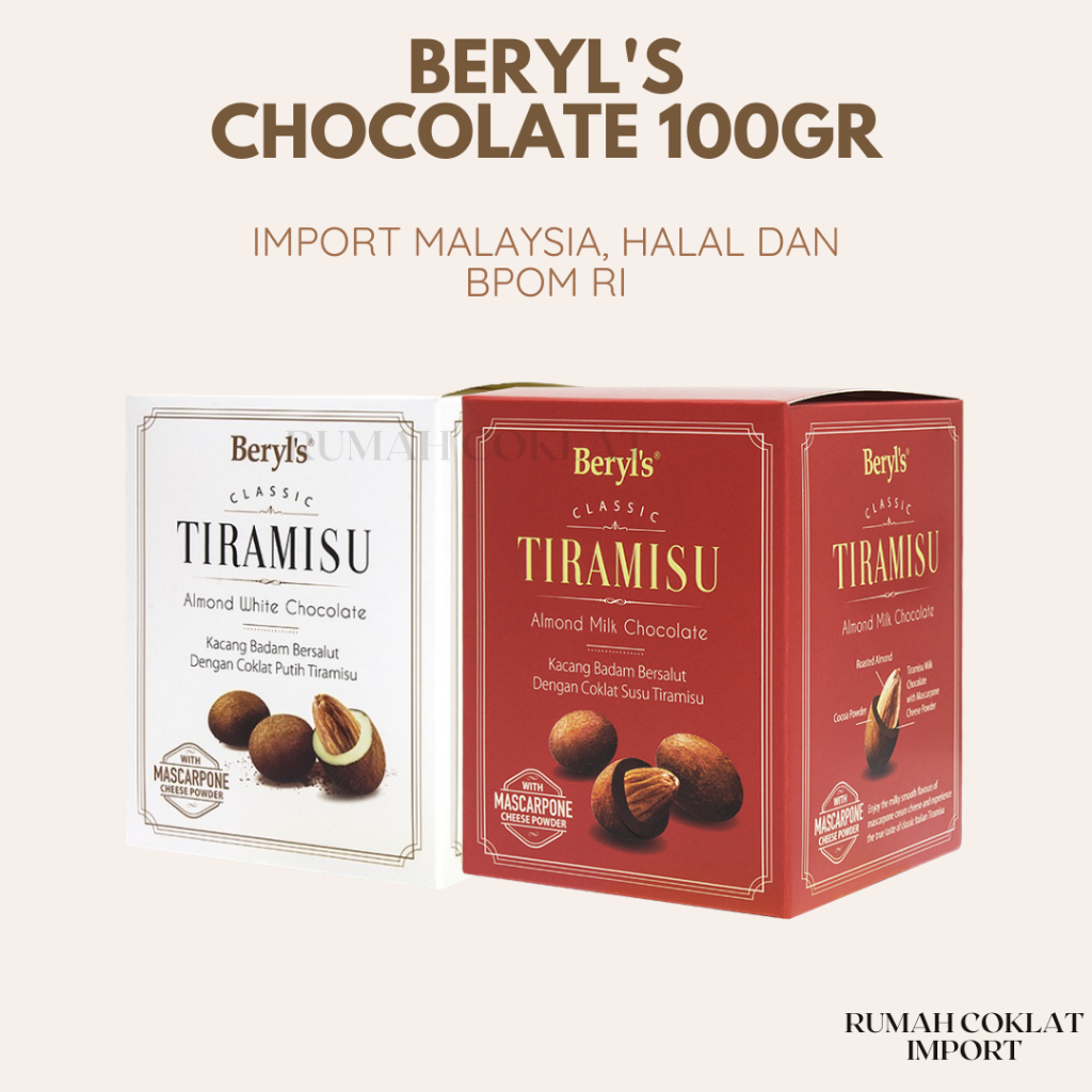 

100gr Beryl's Almond Tiramisu Chocolate Malaysia / beryls coklat import halal bpom oleh oleh cokelat