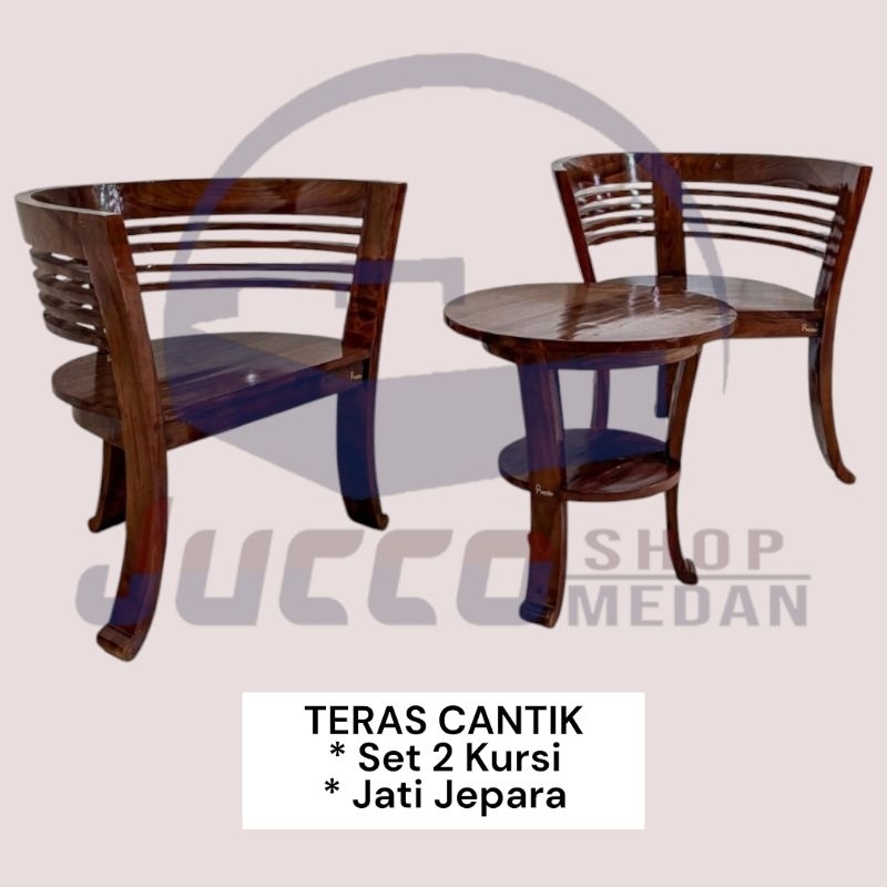 [ Jucco ] Kursi Teras Jati set Meja Bulat Jepara - Kursi Tamu set 2 kursi jati dan Meja Jepara - Sof