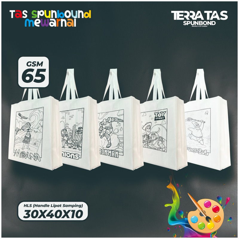 

Premium Special Edition Tas Mewarnai Melukis Motif Lucu Souvenir Goodie Bag 65 GSM 30x40x10 Putih