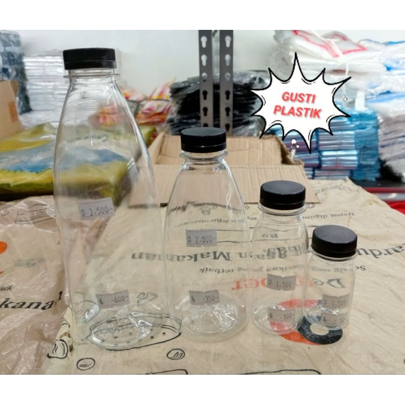 BOTOL PLASTIK CANTIK 600ml/350ml/100ml/50ml TUTUP BOTOL HITAM