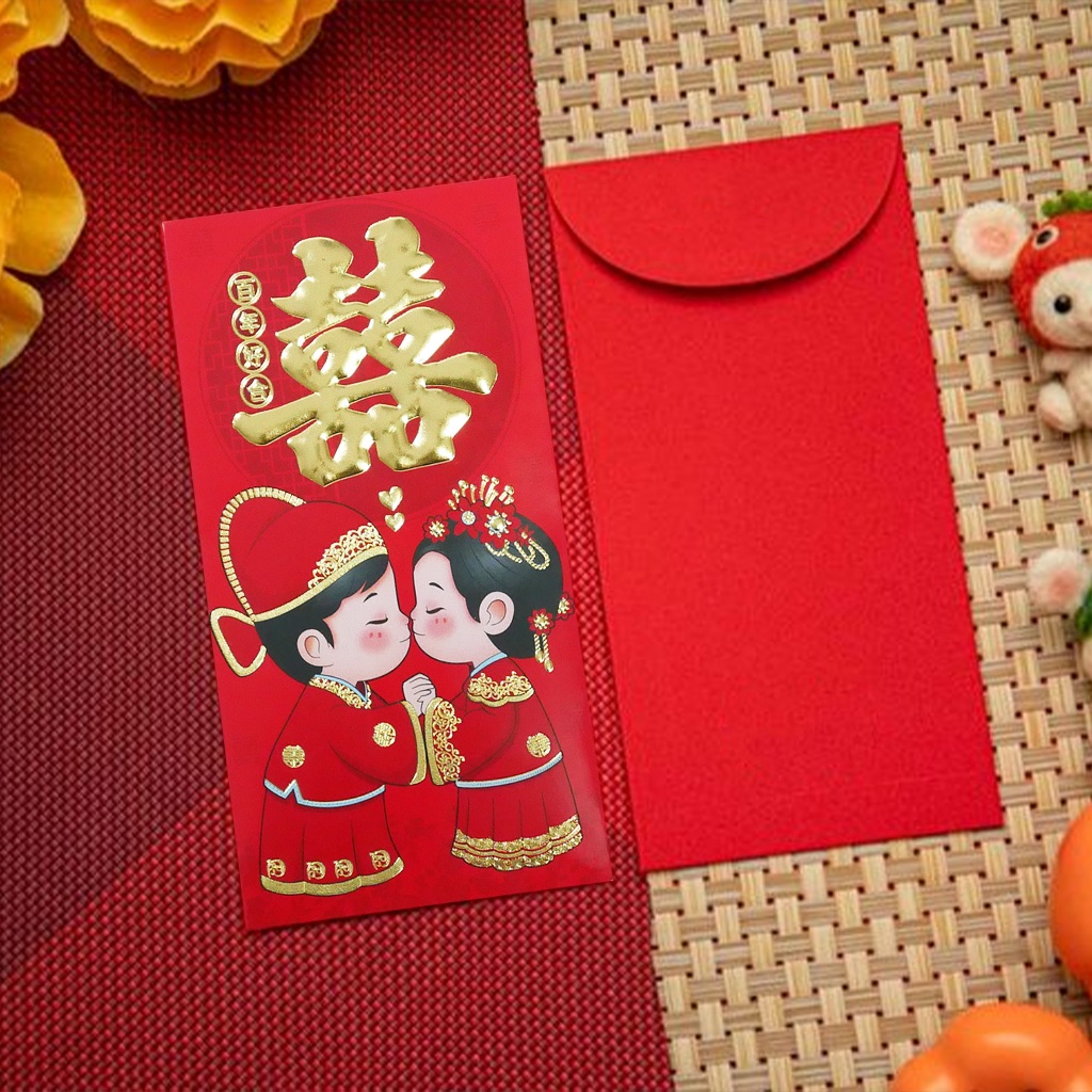 

6 PCS Angpao Shuang Xi L Premium 5x17cm / Angpau Sangjit Suang Xi / Amplop Merah Pernikahan / Double Happiness Angpao