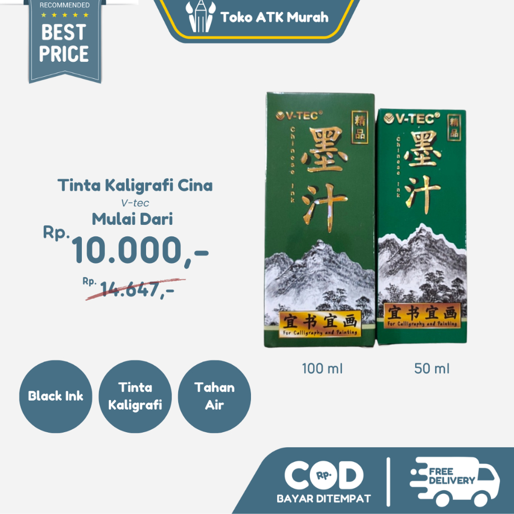 

Tinta Cina Merk V-tec 50 ml / 100 ml Tinta Kaligrafi