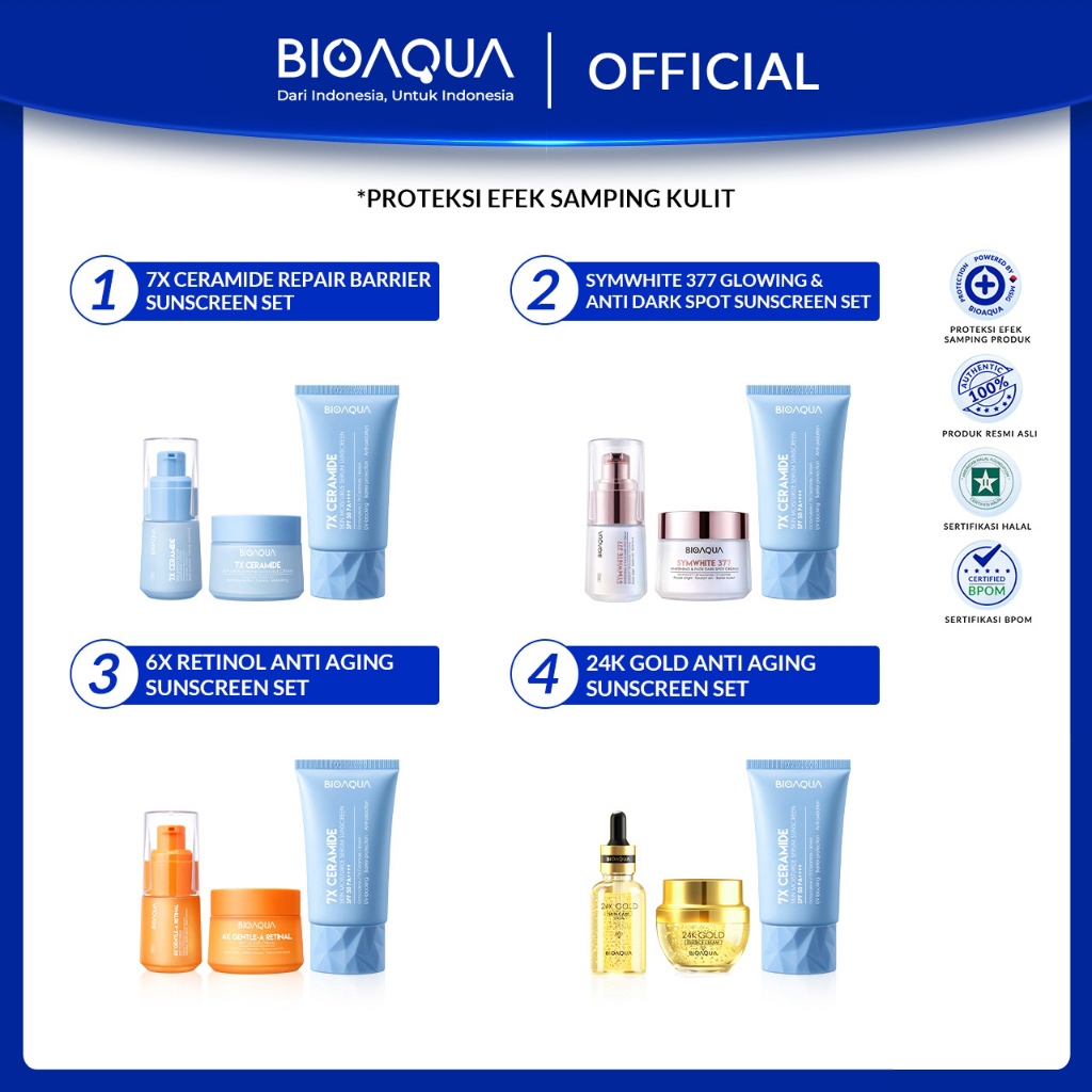 BIOAQUA 3pcs Skincare Paket BPOM With Facial Wash / Brightening Serum Wajah / Day & Night Pelembab W