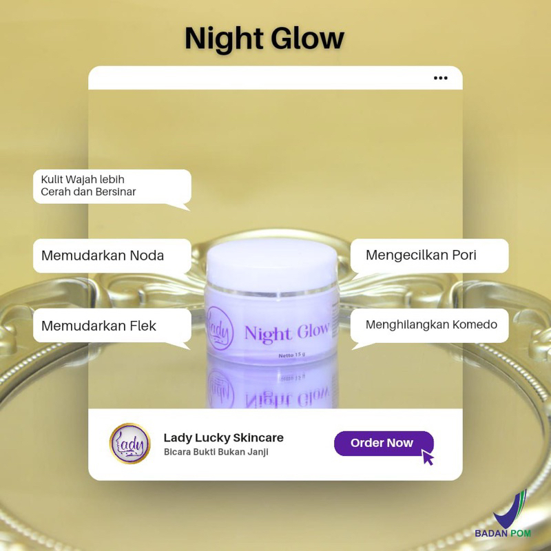 Ecer Night Glow /Cream Malam Lady Lucky Skincare. 100% Original BPOM
