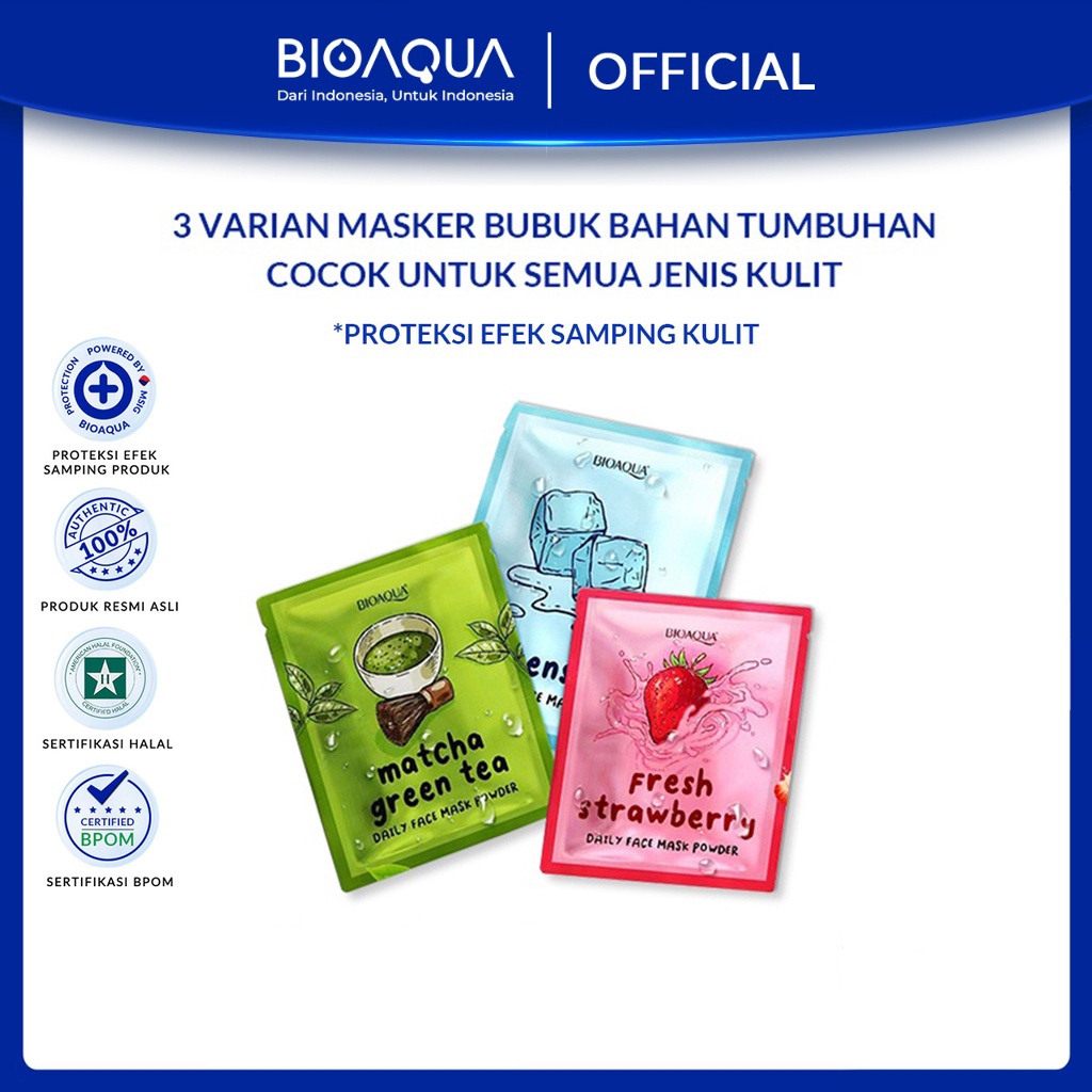 BIOAQUA Daily Face Mask Powder 20g Mengecilkan pori-pori wajah dan Menghilangkan jerawat