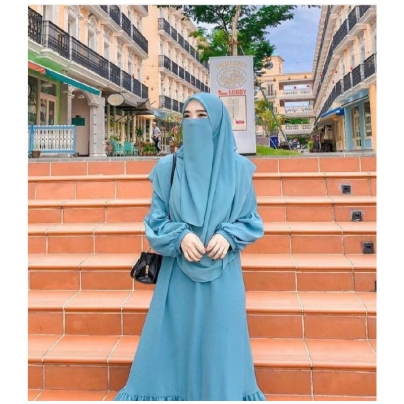 khimar segi empat oval set cadar khimar annisa curve ceruty babydoll