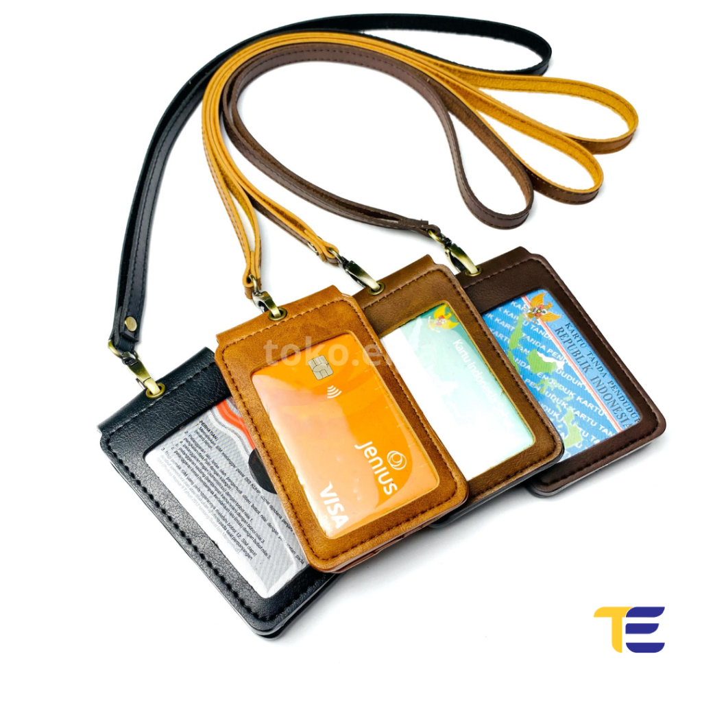 Lanyard ID Card Kulit Id Card Holder Kulit Premium Double Slot Model Magnetik