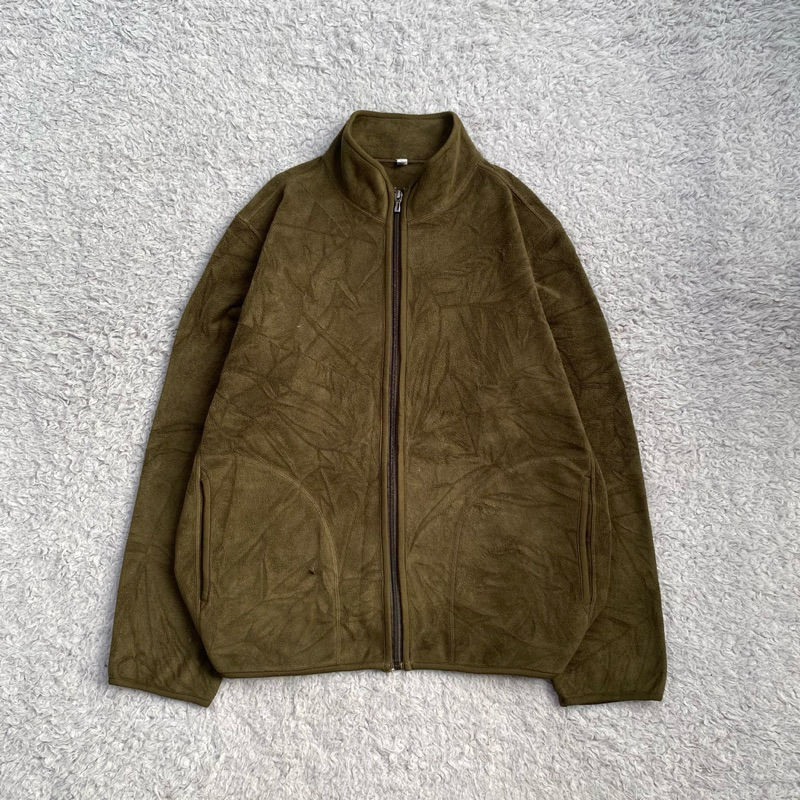 CASUAL JACKET UNIQLO - FLEECE DARK GREEN ARMY SHERPA - Fleece jacket uniqlo - jaket uniqlo sherpa - 