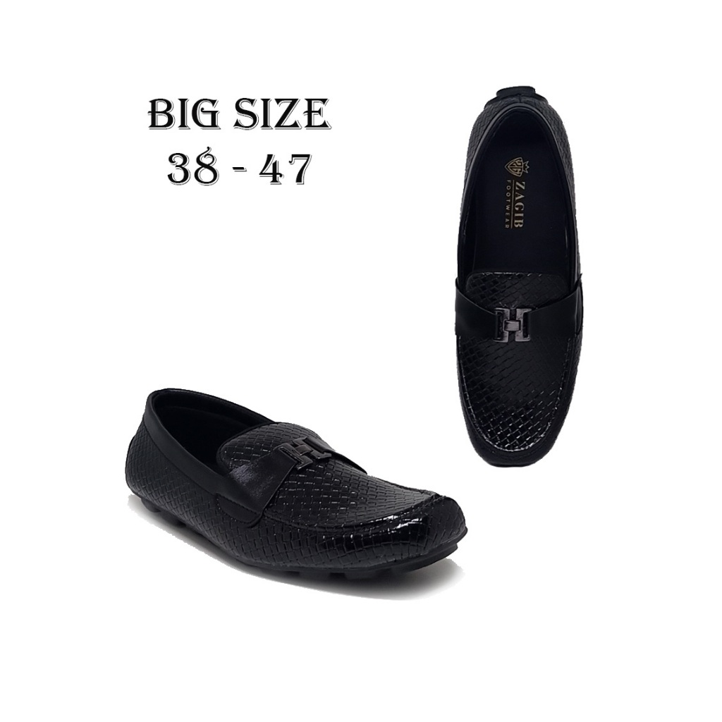 Sepatu Loafers Pria Big Size 38 Sampai 44-45-46-47 Slip on Jumbo Mokasin Motif Anyaman Hitam Ori