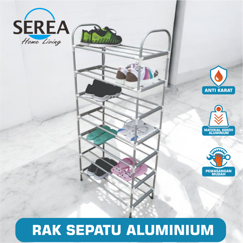 Rak Sepatu Aluminium Susun 4 Pipa / Rak Sepatu Aluminium Knockdown Tingkat 4 Pipa / Rak Sepatu Alumi