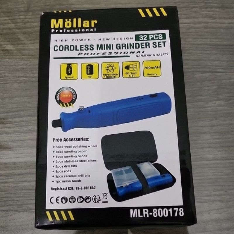 MOLLAR Cordless Mini Grinder Baterai 4V Set 32 pcs USB Charger Tuner