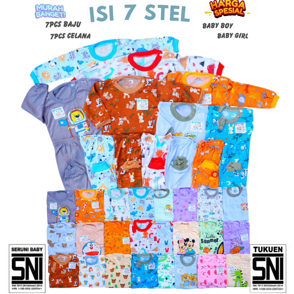 Diskont Paket Usaha Dapat 7 Baju 7 Celana Paket Setelan Baju Bayi 0-12 Bulan