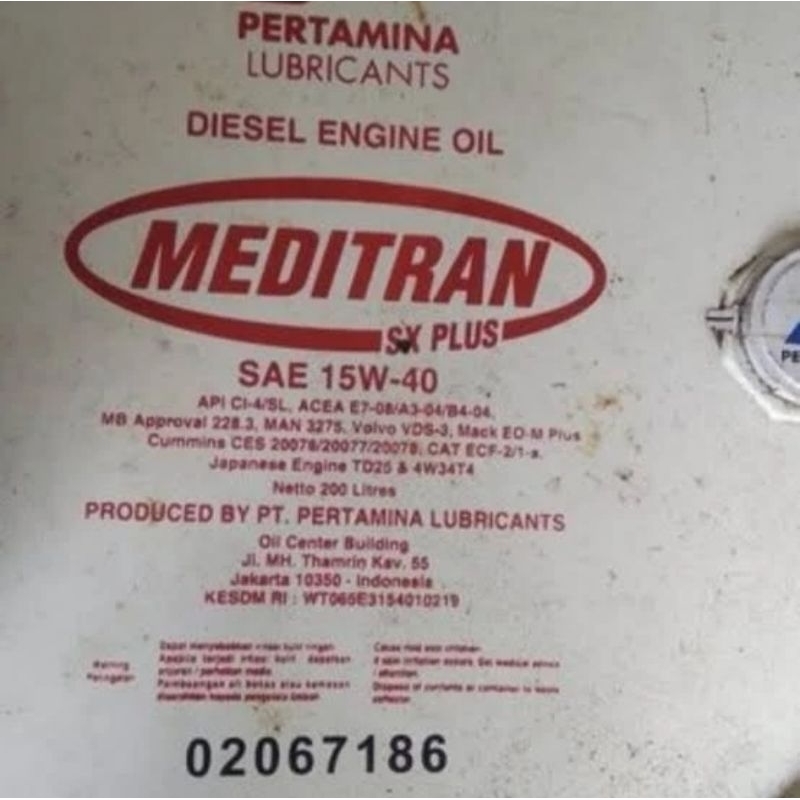 oli pertamina meditran SX PLUS 15W-40 CH-4/SJ drum isi 209 liter