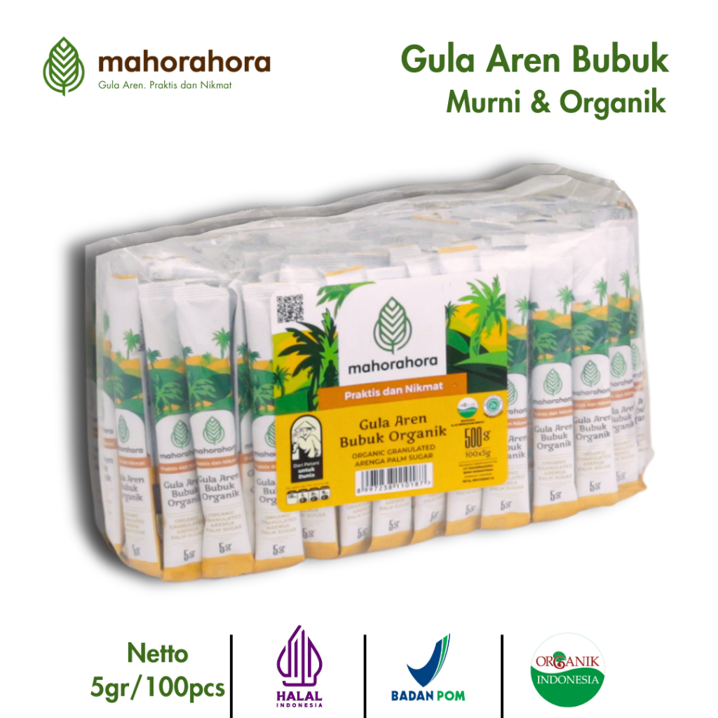 

Gula Aren Bubuk Sachet/ Stick Mahorahora 5gr- 100 Pcs Non Box