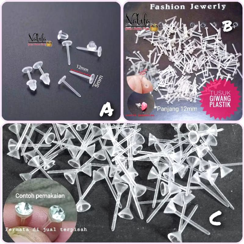 (25pasang) Anting tusuk plastik anti alergi bahan craft kerajinan tangan