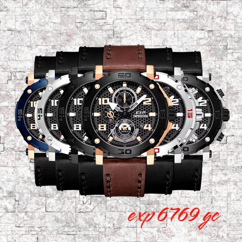 Jam tangan pria EXPEDITION 6769, 6769GC, sport chronograph, tali kulit, ORIGINAL, bergaransi resmi i