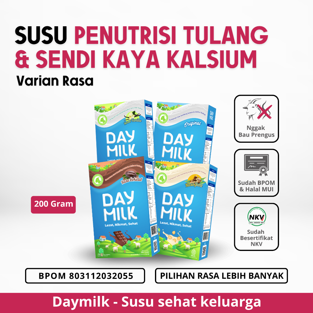 

DAYMILK - Susu Etawa Bubuk - Varian Rasa Original/Coklat/Vanila/Jahe - Kaya Kalsium & Rendah Gula