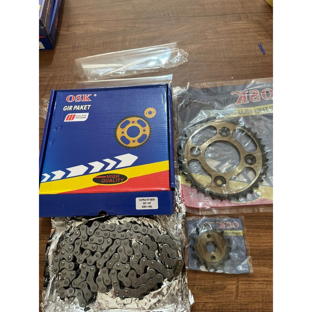 Gear Set Supra Fit New / Supra x 125 / Revo Old / Kharisma Gir Paket Rantai 36T 14T 428H 106L Motor 