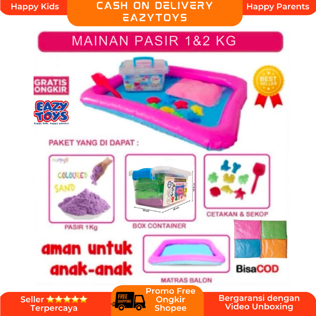 Pasir Mainan Anak Pasir Ajaib 1Kg dan 2Kg Ada Cetakan Kolam Pasir Set Lengkap Free Packing Dus Tebal