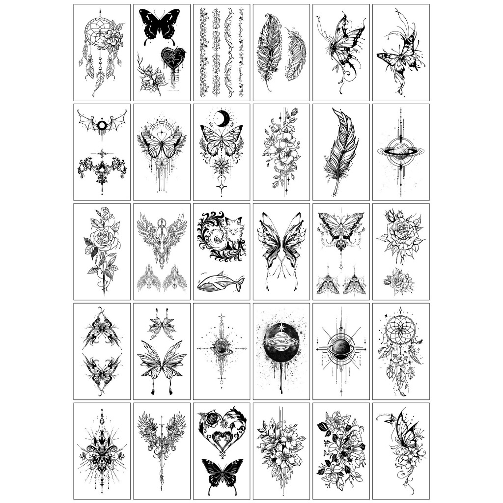 Grosir Termurah Tato Aesthetic Lucu - Tatto Temporer kecil dream catcher kupu kupu bunga bulu burung