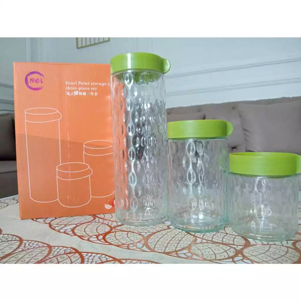 Pearl Toples Marine Set 3 PCS Toples Kaca Kristal Kue Kering Lebaran Elegant Mewah