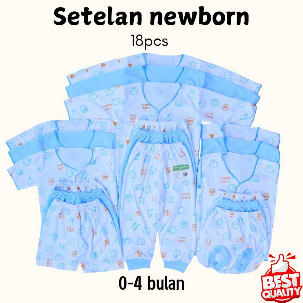 Happy Day Paket 18Pcs Biru MiX Happy Day  Perlengkapan Bayi Baru Lahir  0-4 Bulan Baby Gift