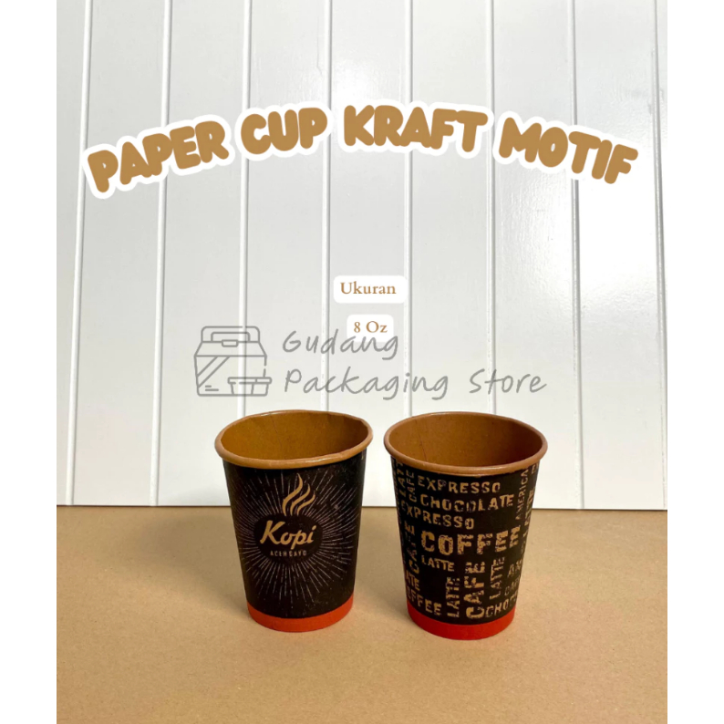50 PCS/Paper Cup kraft motif 6,5 / 8 /9 oz/ paper kraft/ paper cup kertas