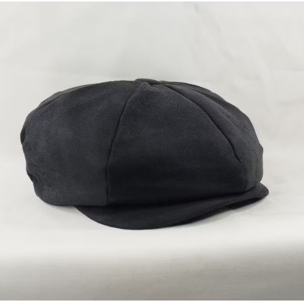 Topi klasik Newsboy cap suede black premier