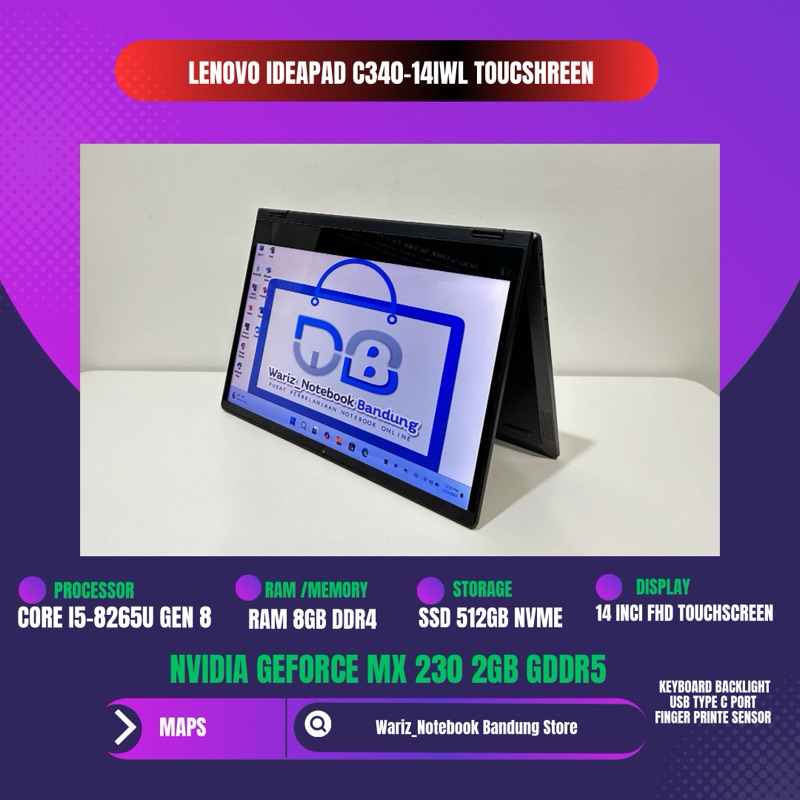 LENOVO IDEAPAD C340 CORE I5-8265U NVIDIA MX 230 RAM 8GB SSD 512GB 14inci FHD TOUCHSCREEN