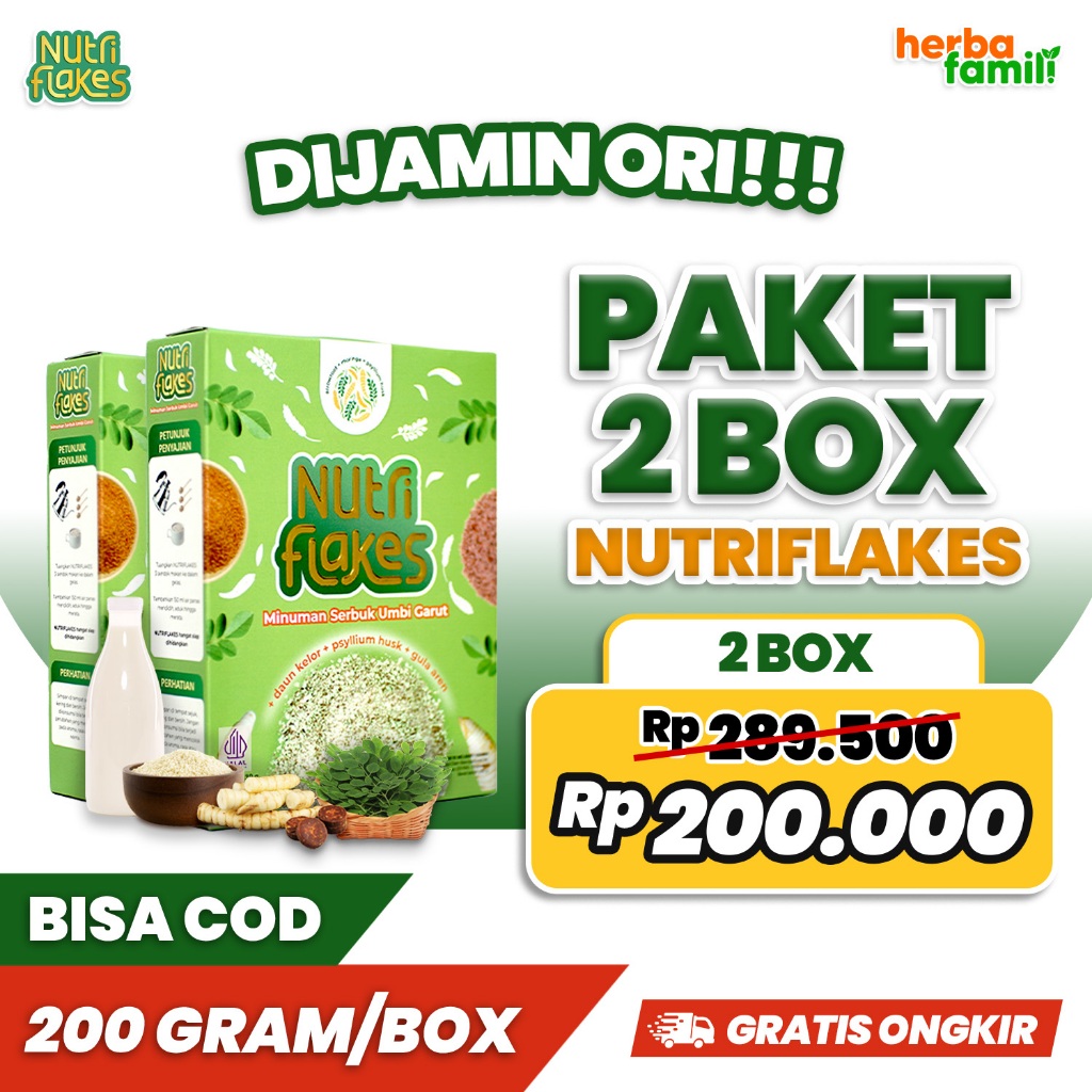 

2 BOX NUTRIFLAKES 100% ORIGINAL OFFICIAL 2 BOX | Sereal Umbi Garut Asam Lambung Bisa Untuk Diet Sehat Secara Alami NUTRIFLAKES
