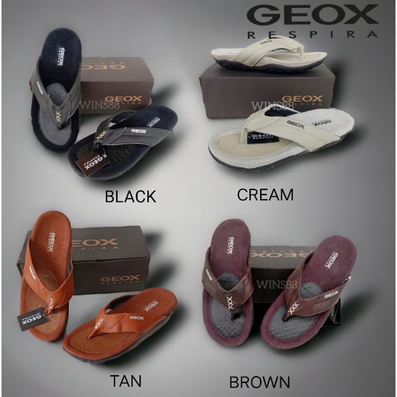 SANDAL JEPIT_GEOX PRIA BAHAN KULIT BERKUALITAS _ SENDAL COWOK ANTI LICIN TELAPAK KARET _ SENDAL LEBA