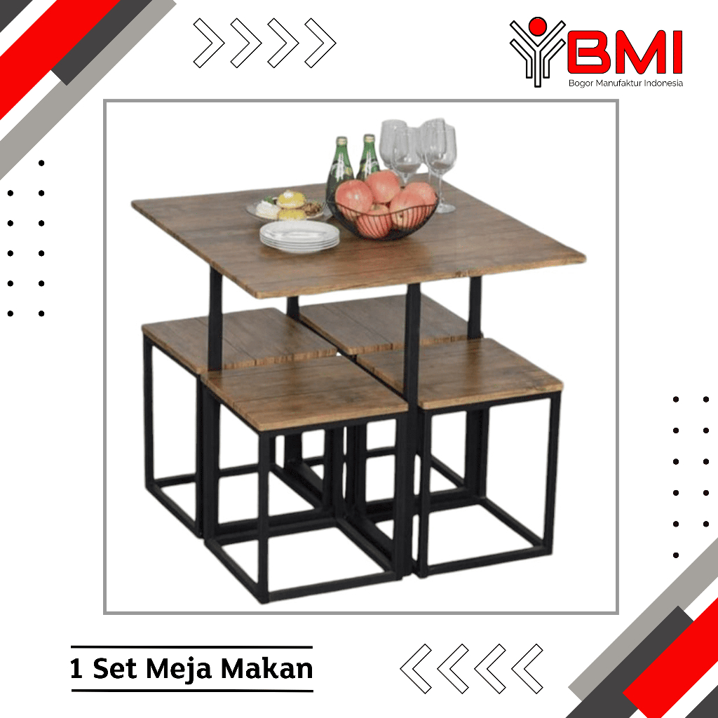 1 Set Meja Makan Kotak HPL - 1 Meja 4 Kursi