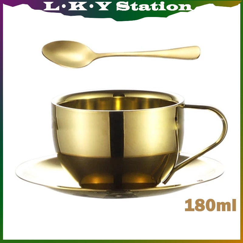 Cangkir Kopi 1 Set(Cangkir 180ml + Tatakan gelas + Sendok) Material Stainless Steel 304 Double Wall 