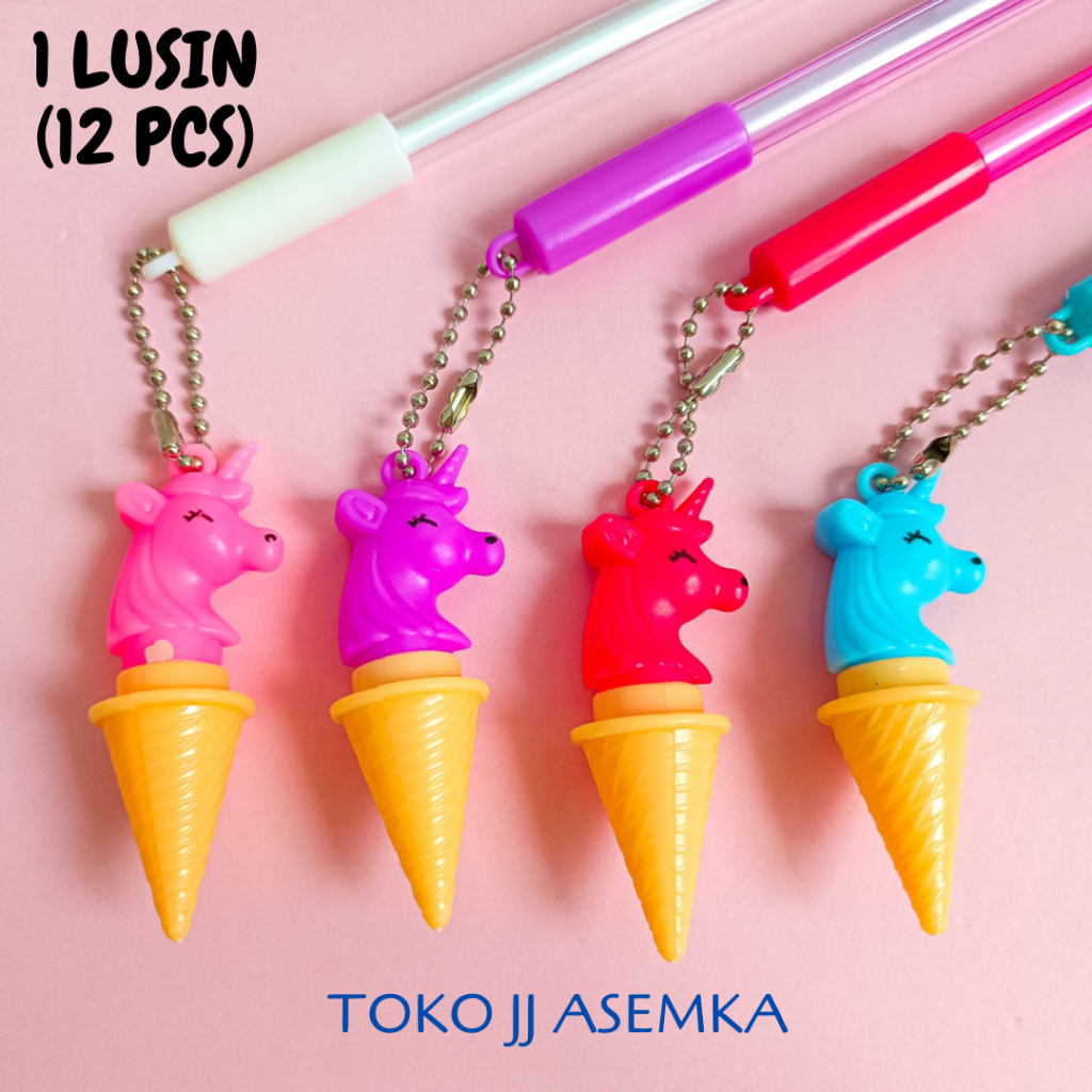

1 LUSIN (12 PCS) PULPEN MURAH GANTUNGAN ES KRIM UNICORN ICE CREAM PENA BOLPOIN BOLPEN ATK GROSIR COD